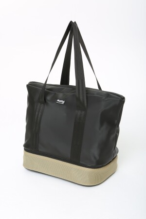 Damen-Sport- und Reisetasche aus schwarzem beigem Polyestergewebe mit Reißverschluss, Schultergurt und Schuhfach MTBGWMSPOR - 3