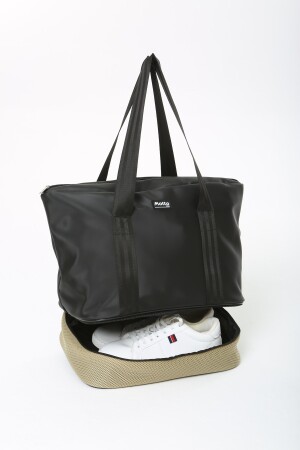 Damen-Sport- und Reisetasche aus schwarzem beigem Polyestergewebe mit Reißverschluss, Schultergurt und Schuhfach MTBGWMSPOR - 4