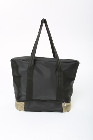 Damen-Sport- und Reisetasche aus schwarzem beigem Polyestergewebe mit Reißverschluss, Schultergurt und Schuhfach MTBGWMSPOR - 5