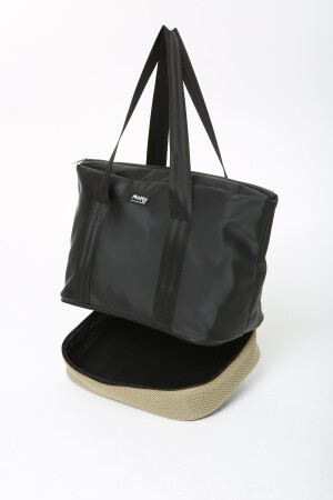 Damen-Sport- und Reisetasche aus schwarzem beigem Polyestergewebe mit Reißverschluss, Schultergurt und Schuhfach MTBGWMSPOR - 6
