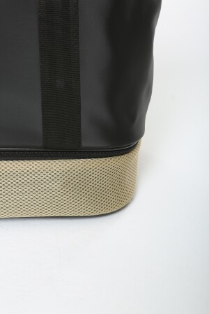 Damen-Sport- und Reisetasche aus schwarzem beigem Polyestergewebe mit Reißverschluss, Schultergurt und Schuhfach MTBGWMSPOR - 8