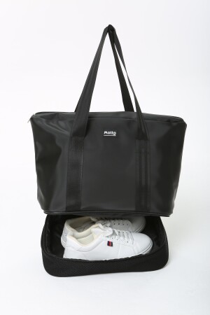 Damen-Sport- und Reisetasche aus schwarzem Polyestergewebe mit Reißverschluss, Schultergurt und Schuhfach MTBGWMSPOR - 5