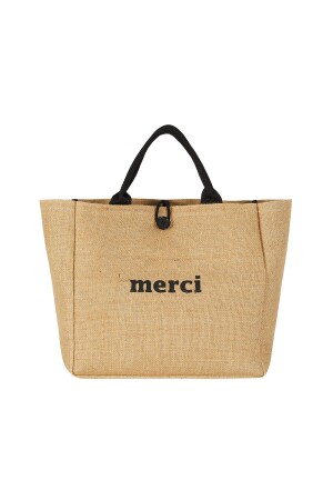 Damen-Strandtasche „Merci“ aus Stroh mit gemustertem Riemen - 1