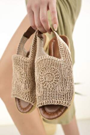 Damen-Strohsandalen, braun, gestrickt, Spitze, Strickwaren, Stickerei, neue Saison, Sommer, Strand, Urlaub, Sandalen - 1