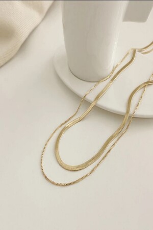 Damen Trend Gold Italian Chain 2-teilige Kombinations-Stahlhalskette - 3