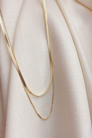 Damen Trend Gold Italian Chain 2-teilige Kombinations-Stahlhalskette - 2