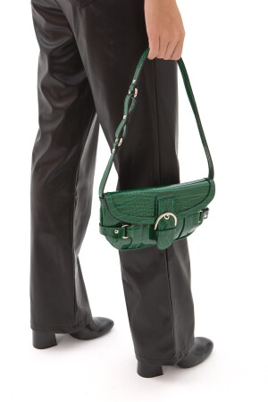 Damen-Umhängetasche „Emma“ aus Lackleder mit Skizzendruck im Baguette-Stil, Grün - 3