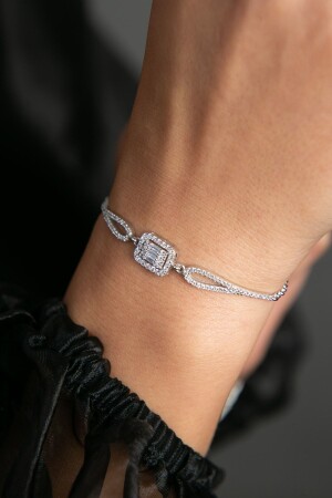 Damenarmband aus 925er-Sterlingsilber mit Rhodium-Zirkon-Baguette-Stein - 1