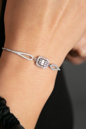 Damenarmband aus 925er-Sterlingsilber mit Rhodium-Zirkon-Baguette-Stein - 3