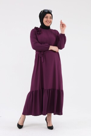 Damenbekleidung Plus Size Kleid Hijab Langes Rüschengürtel Pflaume 8207sevimG2 - 1