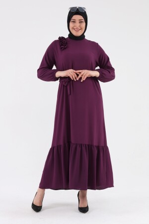 Damenbekleidung Plus Size Kleid Hijab Langes Rüschengürtel Pflaume 8207sevimG2 - 3