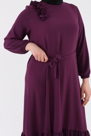 Damenbekleidung Plus Size Kleid Hijab Langes Rüschengürtel Pflaume 8207sevimG2 - 4