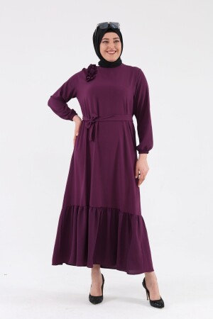 Damenbekleidung Plus Size Kleid Hijab Langes Rüschengürtel Pflaume 8207sevimG2 - 5