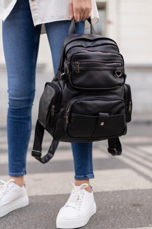 Damenrucksack aus gewaschenem Leder in Schwarz - 1