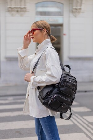 Damenrucksack aus gewaschenem Leder in Schwarz - 3