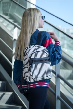 DAMENRUCKSACK MIT DOPPELFÄCHERN UND LEDERDETAILS - 1