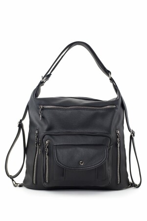 Damentasche aus schwarzem Leder mit Rückseite und handgewaschenem Leder – sowohl Rucksack als auch Umhängetasche BAGZY35X35 - 1
