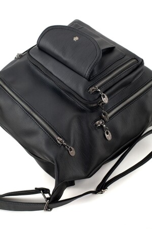 Damentasche aus schwarzem Leder mit Rückseite und handgewaschenem Leder – sowohl Rucksack als auch Umhängetasche BAGZY35X35 - 2
