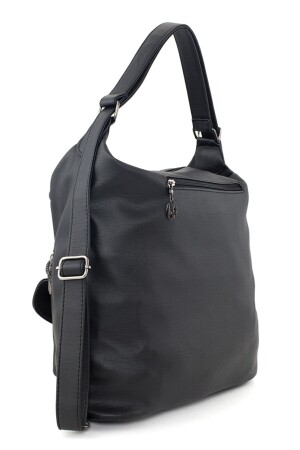 Damentasche aus schwarzem Leder mit Rückseite und handgewaschenem Leder – sowohl Rucksack als auch Umhängetasche BAGZY35X35 - 3