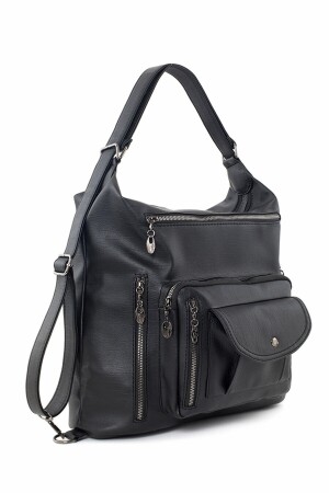 Damentasche aus schwarzem Leder mit Rückseite und handgewaschenem Leder – sowohl Rucksack als auch Umhängetasche BAGZY35X35 - 4