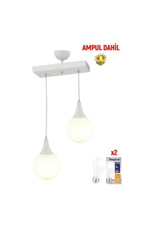 Damla 2 Li Sıralı -Led Ampul Dahil Modern Koridor Mutfak Salon Sarkıt Avize 3062-1750-2S-WH-A - 3