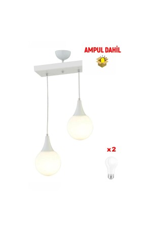 Damla 2 Li Sıralı -Led Ampul Dahil Modern Koridor Mutfak Salon Sarkıt Avize 3062-1750-2S-WH-A - 2