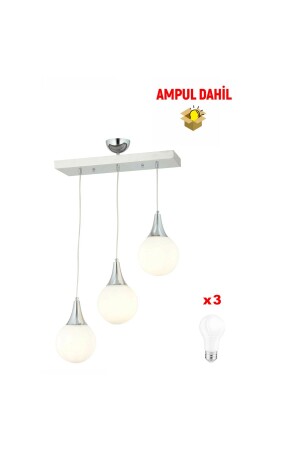 Damla 3 Lü Sıralı -Led Ampul Dahil Modern Koridor Mutfak Salon Sarkıt Avize 3062-1750-3S-WH-A - 2