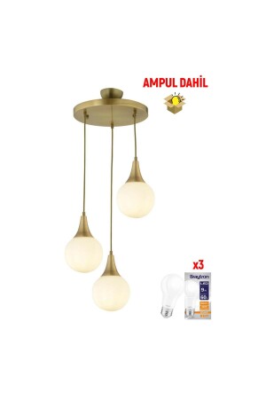 Damla 3 Lü Yuvarlak Eskitme -Led Ampul Dahil Modern Koridor Mutfak Salon Sarkıt Avize 3062-1750-FR-A-1 - 5