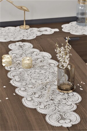 Damla Lüks Runner Salon Oda Sehpa Masa Örtüsü Fransız Güpürlü Çeyizlik Krem - Neubella Home