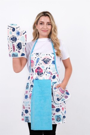 Damla Sıvı Geçirmez Mutfak Önlüğü Havlulu Mutfak Önlüğü (ELDİVEN VE TUTACAK) DML4SET - sevilya