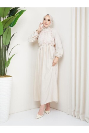 DANTEL DETAY KETEN YAZLİK ELBİSE - Moda Krash