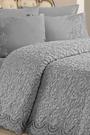 Dantelli 6 Parça Çift Kişilik Battaniye Seti-gabriella Gri - Polo Life