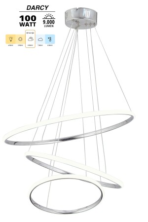 Darcy 45 x 35 x 25 großer Kreis, Chrom, moderne Hängelampe, weißes Licht, LED-Kronleuchter - 5