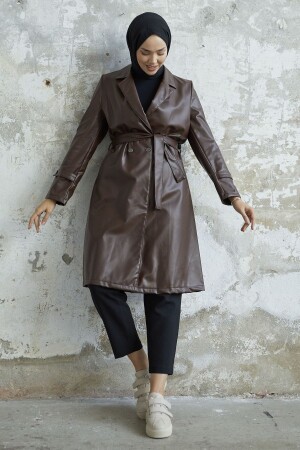 Darina Leder-Trenchcoat mit Gürtel – Bitterbraun - 1