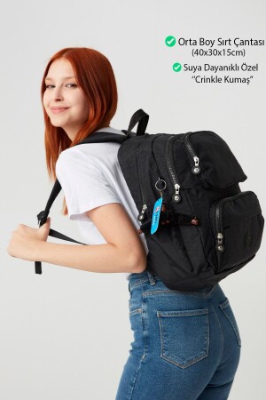 Dark Black Krinkıl Nemobags Unisex Suya Dayanıklı Siyah Klinkır Sırt Çantası Laptop Okul Çantası fc8813 - 2