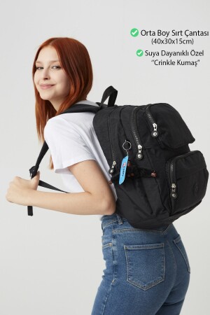 Dark Black Krinkıl Nemobags Unisex Suya Dayanıklı Siyah Klinkır Sırt Çantası Laptop Okul Çantası fc8813 - 3