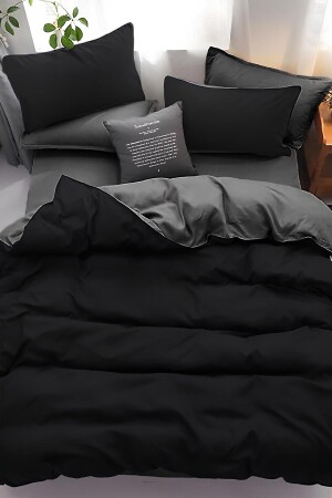 DARK SERIES EINZELNES DOPPELSEITIGES DUVET-BEZUG-SET SCHWARZ - GRAU - 1