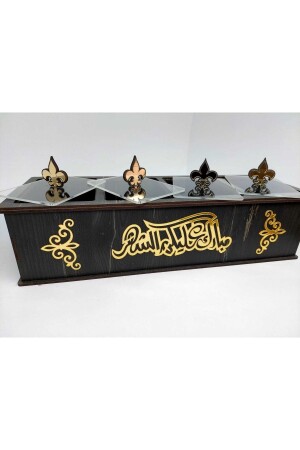 Datums-Candy-Nuss-Ornament und dekorative schwarz-goldene verspiegelte 4-teilige Box şam334a - 2