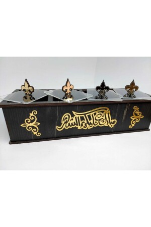 Datums-Candy-Nuss-Ornament und dekorative schwarz-goldene verspiegelte 4-teilige Box şam334a - 1