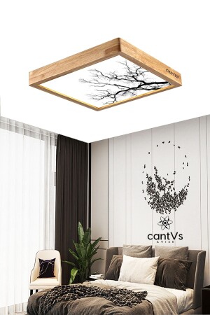 Decke mit Holzrahmen, LED-Panel-Beleuchtung, 60 x 60 cm, Kronleuchter, Wohnzimmer, Schlafzimmer, Küche, 6500 K weißes Licht, cantvs9 - 1