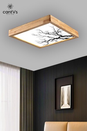 Decke mit Holzrahmen, LED-Panel-Beleuchtung, 60 x 60 cm, Kronleuchter, Wohnzimmer, Schlafzimmer, Küche, 6500 K weißes Licht, cantvs9 - 3