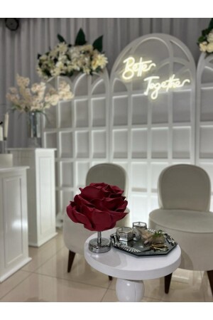 Decor Künstliche Eva-Blume, kabellose Tischlampe, Oberseite, bordeauxrot, Unterseite silberfarben (9-V-Batterie, 75–90 Stunden), M163 - Maison Avf