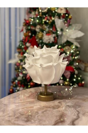 Decor Künstliche Eva-Blume, kabellose Tischlampe, Oberseite, weiß, Unterseite, Antikgold (9-V-Batterie, 75–90 Stunden), M145 - 2