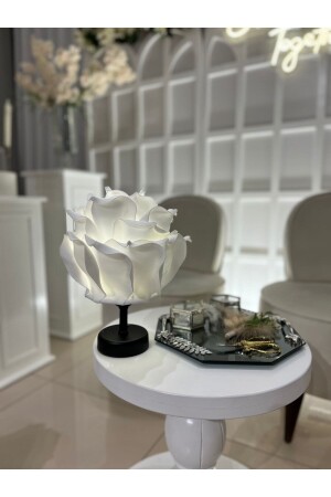 Decor Künstliche Eva-Blume, kabellose Tischlampe, Oberseite weiß, Unterseite schwarz (9-V-Batterie, 75–90 Stunden), M149 - 5