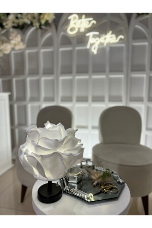Decor Künstliche Eva-Blume, kabellose Tischlampe, Oberseite weiß, Unterseite schwarz (9-V-Batterie, 75–90 Stunden), M149 - 7