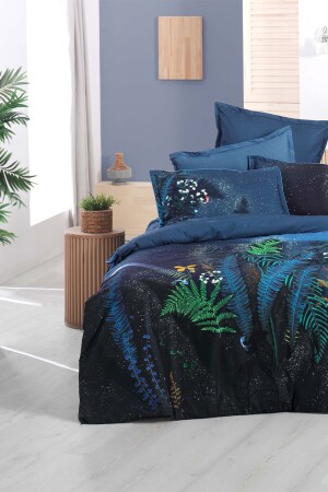 Deep Blue Blue Single 100% Cotton Fancy Popeline Duvet Cover Set SAREV. 3180609001 - 3