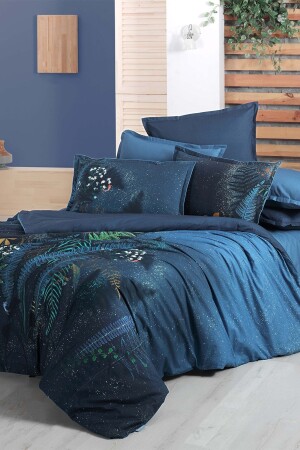 Deep Blue Blue Single 100% Cotton Fancy Popeline Duvet Cover Set SAREV. 3180609001 - 1