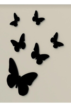 MNZ-Decorative Wooden 6-piece Butterfly Wall Ornament أسود - Modat