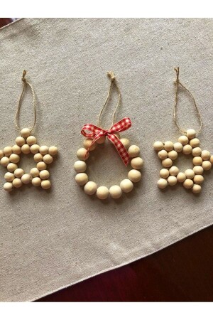 Dekoratif Ahşap Boncuklu Yıldız Set 3’lü- Kapı Duvar Mutfak Bebek Odası Bohem Süs - Sscglow