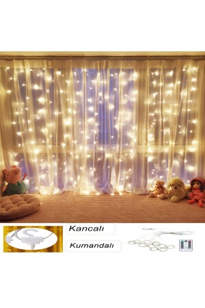 Dekoratif Aydınlatma Led Işıklı Perdesi 300 Led Bakır Tel Perde Dize Işıkları 8 Mod Uzaktan Kumanda HCG00187-3 - 2